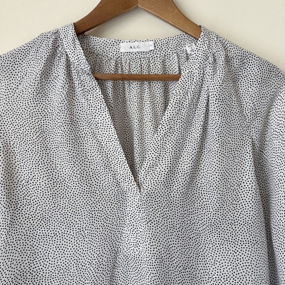 A.L.C. Silk Polka Dot Blouse 8 Long Sleeve White Black - Picture 3 of 8